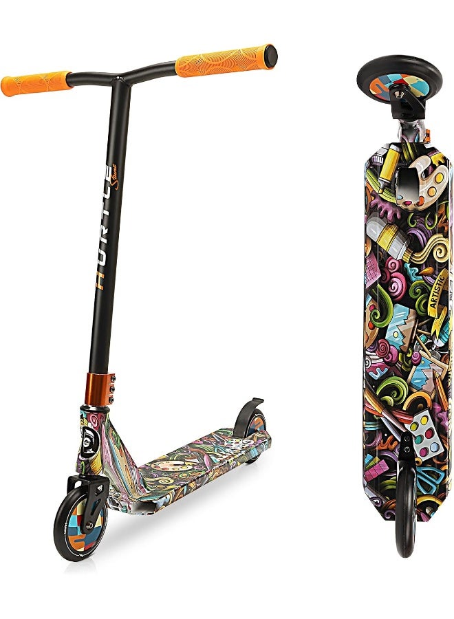 Hurtle Lightweight Kick Stunt Scooter - Lab Tested Safety Certified Street Freestyle Trick Scooter with Alloy Deck, High Impact Wheels, ABEC-9 Bearing, HIC System - for Kids & Teens (Gravity in Art) - Image 2