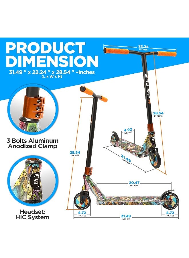 Hurtle Lightweight Kick Stunt Scooter - Lab Tested Safety Certified Street Freestyle Trick Scooter with Alloy Deck, High Impact Wheels, ABEC-9 Bearing, HIC System - for Kids & Teens (Gravity in Art) - Image 4