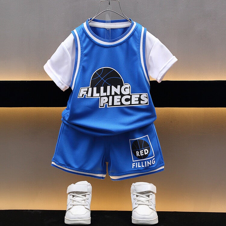 Boys' Basketball Outfit 2024 Style Boys' Two-Piece Short-Sleeve Training Jersey Children'S Sportswear Trendy - Image 1