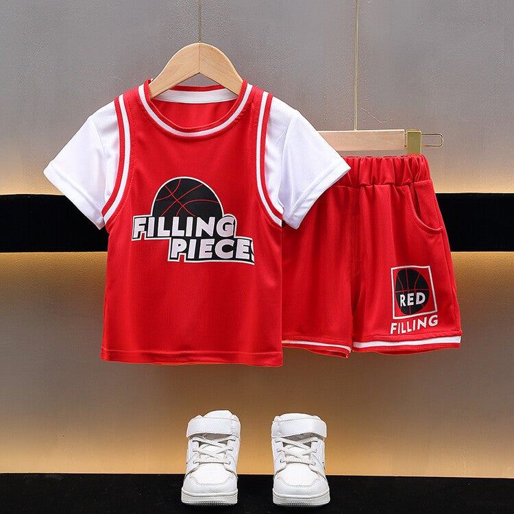 Boys' Basketball Outfit 2024 Style Boys' Two-Piece Short-Sleeve Training Jersey Children'S Sportswear Trendy - Image 4