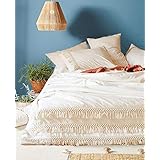 Flber White Cotton Tassel Duvet Cover,Full Queen,86inx90in - Image 1