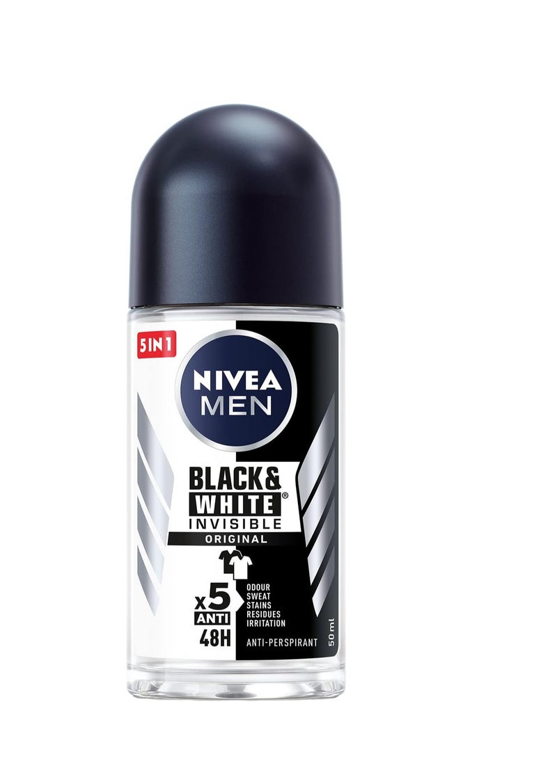 NIVEA MEN Antiperspirant Roll-on for Men, Black & White Invisible Protection Fresh, 3x50ml - Image 1