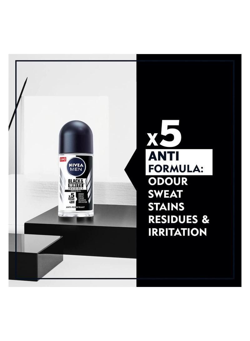 NIVEA MEN Antiperspirant Roll-on for Men, Black & White Invisible Protection Fresh, 3x50ml - Image 3