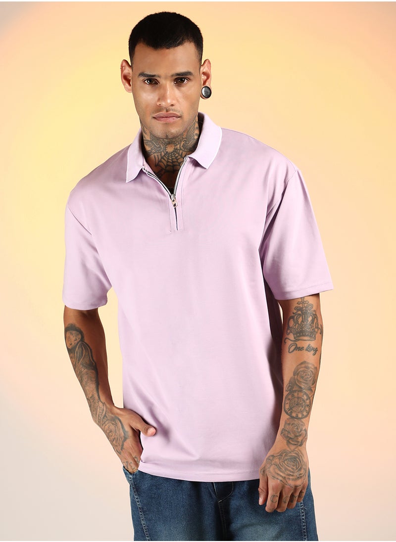 Campus Sutra Men's Lilac Solid Polo T-Shirt  - Image 2