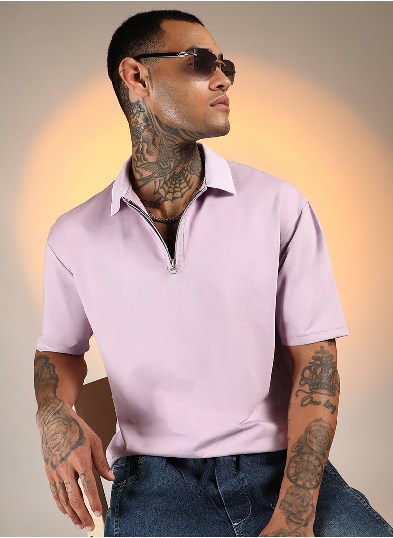Campus Sutra Men's Lilac Solid Polo T-Shirt  - Image 1