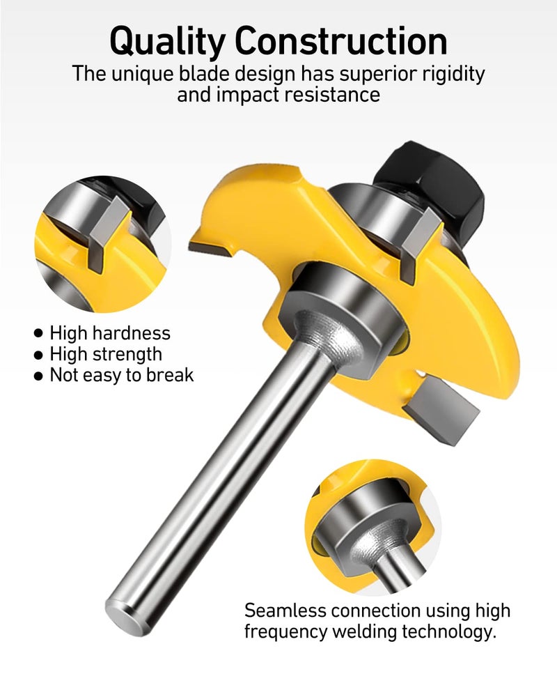 Jooyle 1/4-Inch Shank Tongue and Groove Router Bits Set & Reversible Finger Joint Router Bit, 3 Pack Router Bit Set, Woodworking Chisel Cutter for Density Boards, Solid Wood, MDF, Chipboard, Splints, Etc - Image 3