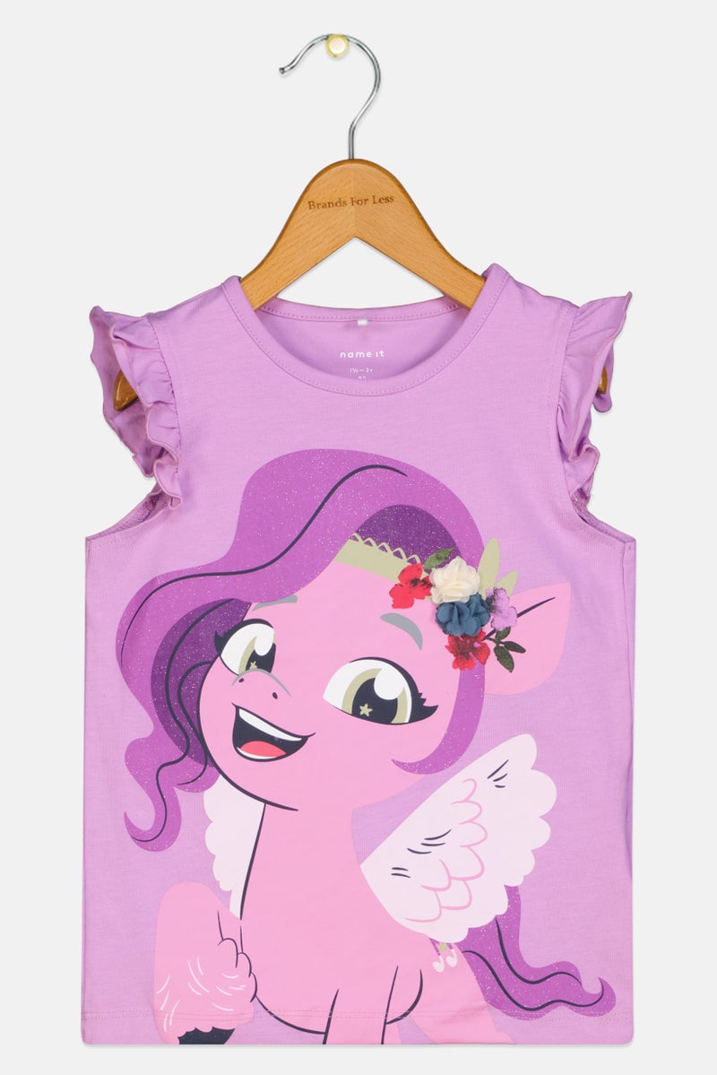 NAME IT Toddlers Girl Graphic Print Ruffle Sleeve Top, Lavender - Image 1