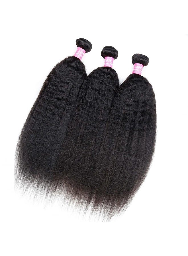 Odir Brazilian Human Hair Kinky Straight 3 Bundles (18 18 18 inch) Yaki Straight Human Hair Weave Bundles Natural Color - Image 2