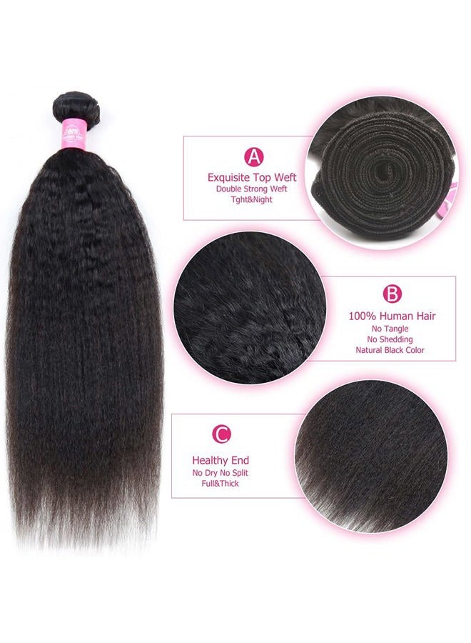 Odir Brazilian Human Hair Kinky Straight 3 Bundles (18 18 18 inch) Yaki Straight Human Hair Weave Bundles Natural Color - Image 3