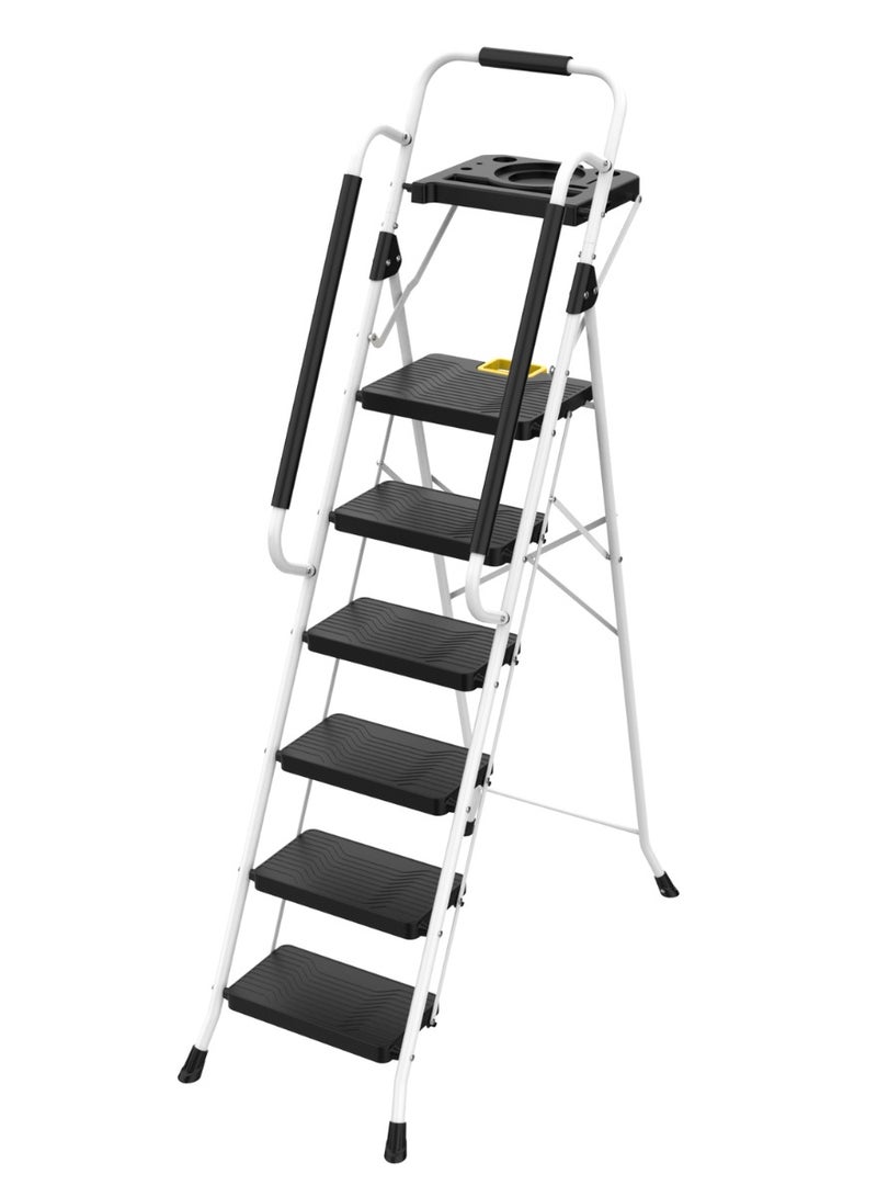 LIBERTI 6ft Foldable Steel Step Ladder with Safety Handrail & Tool Tray, Heavy-Duty 6-Step Ladder, 150kg Load Capacity, Wide Anti-Slip Steps, Slim Compact Folding Design, Portable Indoor Ladder for Home, Kitchen & High-Reach Tasks, EN14183 & GS Certified, 1-Year Warranty - Image 1