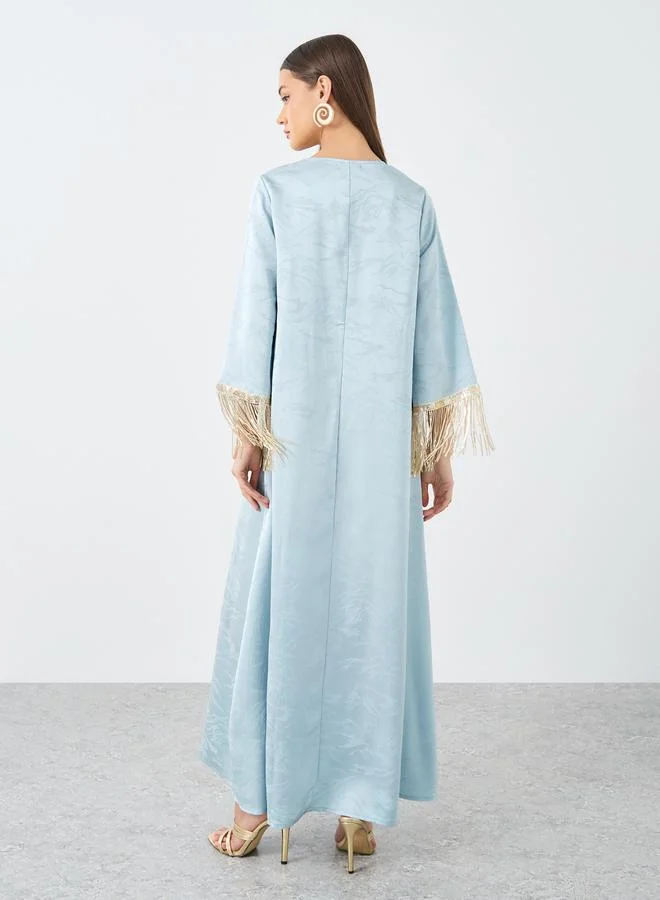 Amirah Amirah Jacquard Notch Neck Tasseled Jalabiya