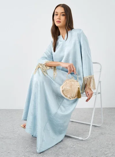 Amirah Amirah Jacquard Notch Neck Tasseled Jalabiya