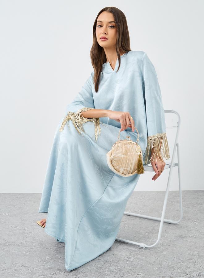 Amirah Jacquard Notch Neck Tasseled Jalabiya - Image 1