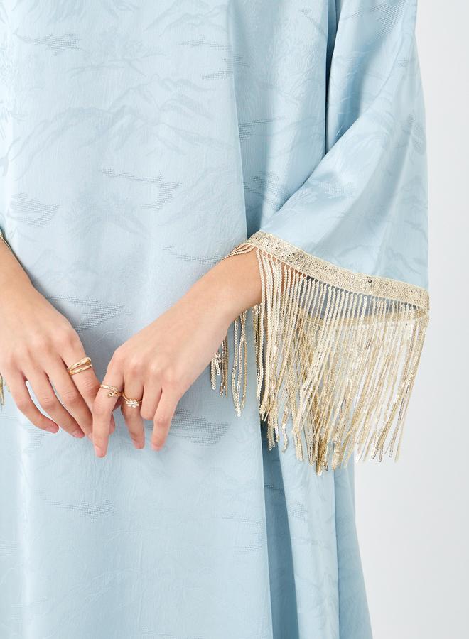Amirah Jacquard Notch Neck Tasseled Jalabiya - Image 4