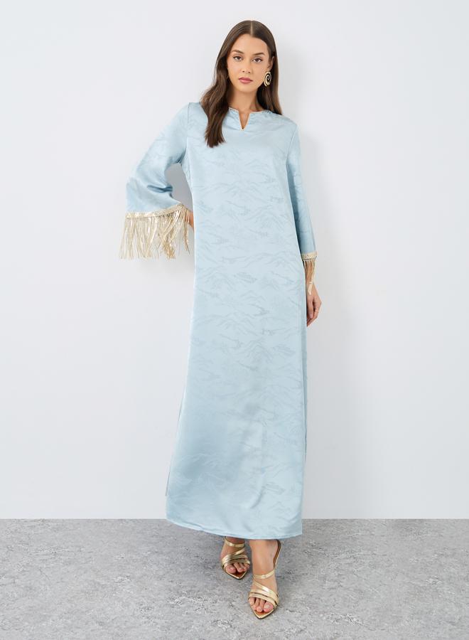 Amirah Jacquard Notch Neck Tasseled Jalabiya - Image 2