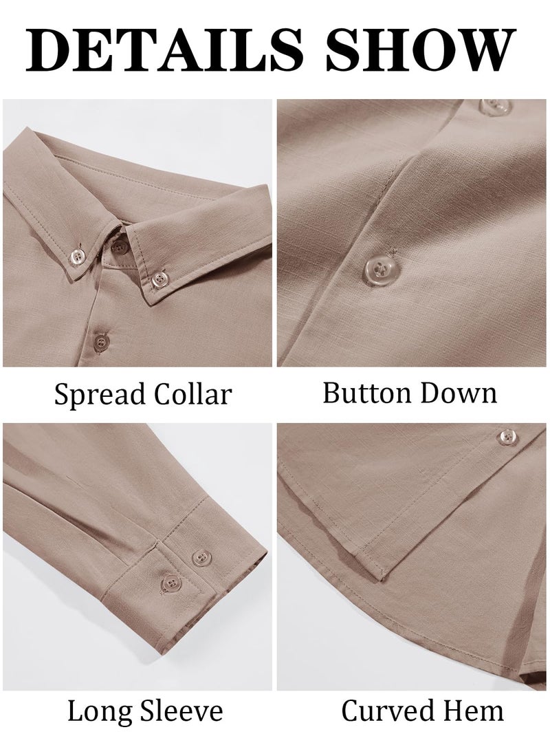 Runcati Mens Button Down Shirt Cotton Linen Casual Long Sleeve Shirts Collared Hippie Beach Tops Khaki - Image 5