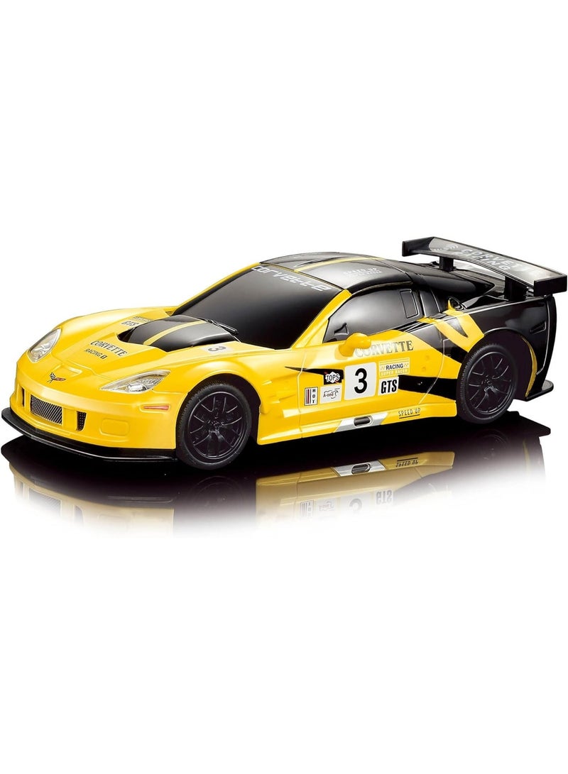 The Toys Home Licensed Corvette C6.R RC Car – 1:24  Racing Supercar, 4‑Function Remote Control with Working Head/Tail Lights – Requires 3×AA + 2×AA (Not Included) – Window Gift Box (Yellow/Red/White) - Image 1