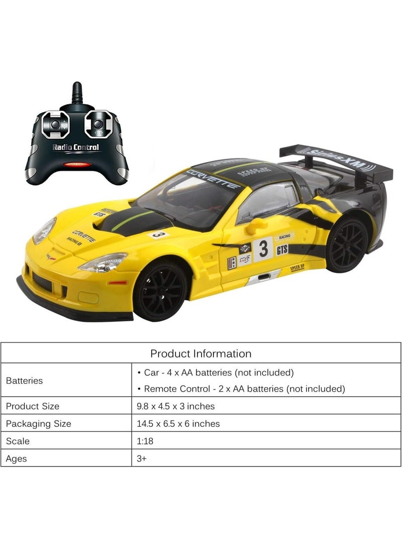 The Toys Home Licensed Corvette C6.R RC Car – 1:24  Racing Supercar, 4‑Function Remote Control with Working Head/Tail Lights – Requires 3×AA + 2×AA (Not Included) – Window Gift Box (Yellow/Red/White) - Image 2