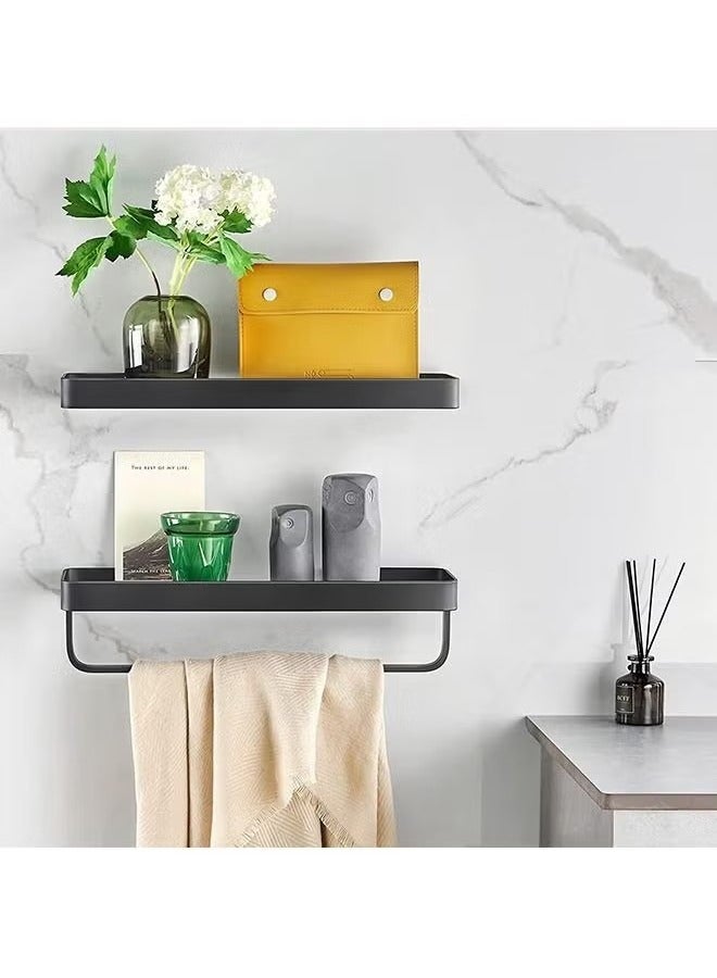 Beauenty Bathroom Shelves Wall Mounted Glass Shelves for Bathroom Floating Shelf with Towel Holder Glass Shower Shelf 2 Tier Bathroom Wall Organizer Black - Image 2