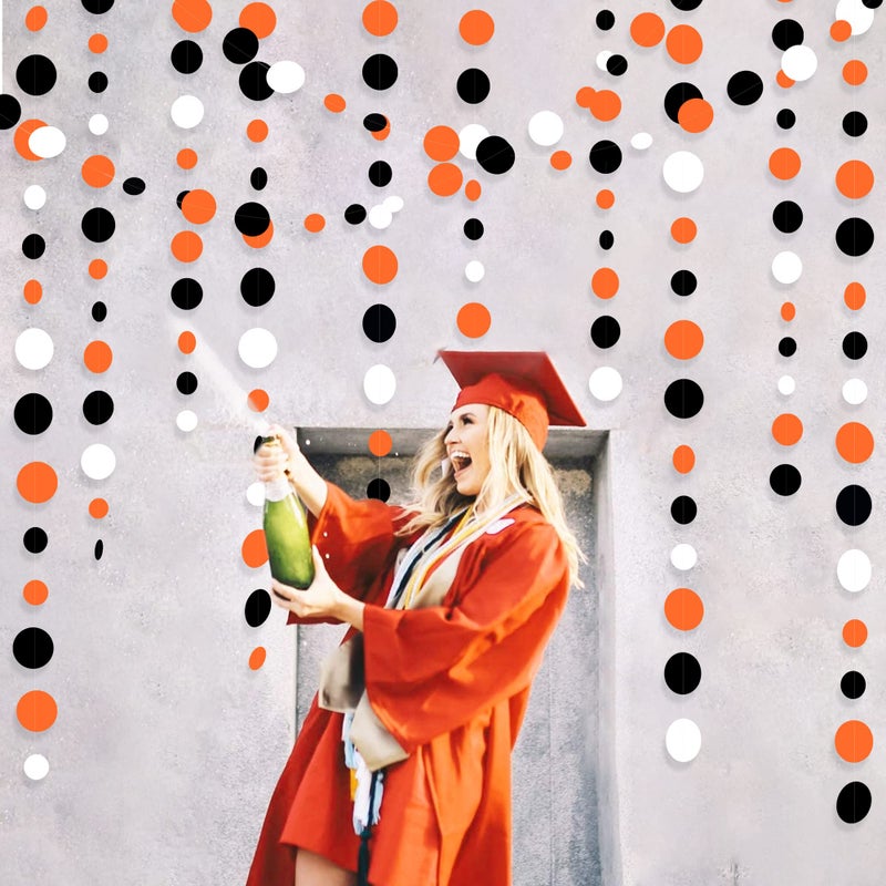 pinkblume 46Ft Orange Black Circle Dot Garland Black Orange and White Polka Dot Hanging Paper Streamer for Birthday Wedding Bridal Shower Baby Shower Fall Autumn Halloween Thanksgiving Party Decoration Supplies - Image 3