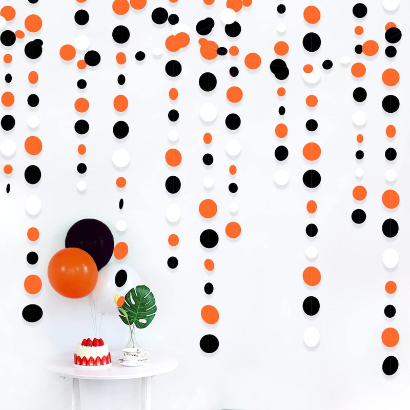pinkblume 46Ft Orange Black Circle Dot Garland Black Orange and White Polka Dot Hanging Paper Streamer for Birthday Wedding Bridal Shower Baby Shower Fall Autumn Halloween Thanksgiving Party Decoration Supplies - Image 1