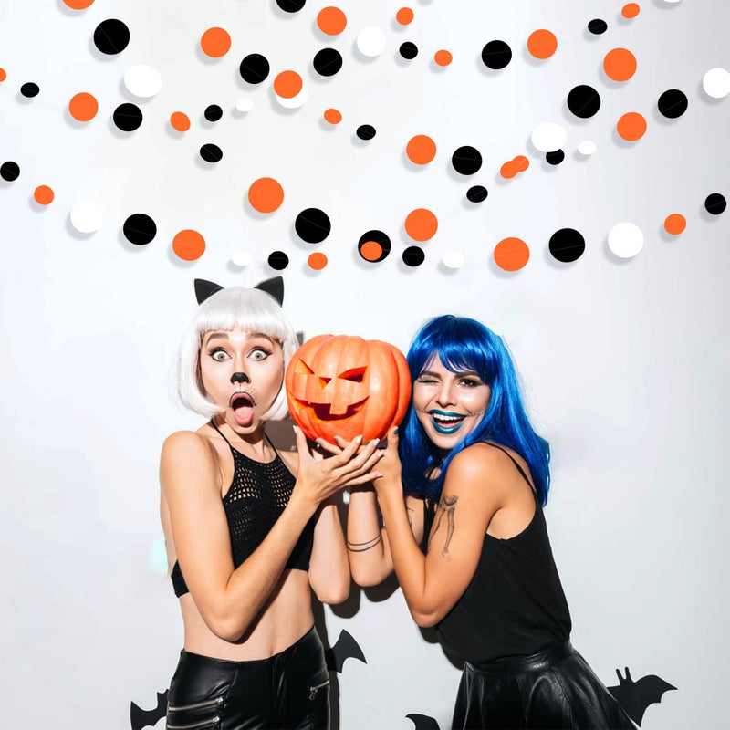 pinkblume 46Ft Orange Black Circle Dot Garland Black Orange and White Polka Dot Hanging Paper Streamer for Birthday Wedding Bridal Shower Baby Shower Fall Autumn Halloween Thanksgiving Party Decoration Supplies - Image 5