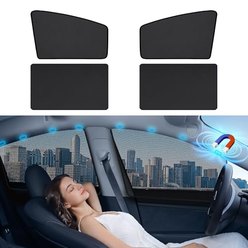 Aokway Car Window Shades, 4Pcs Magnetic Mesh Window Covers for Camping, UV Protection Car Curtains for Front & Rear Side Window Sun Shade, Universal Fit for Baby & Drivers (Black) - Image 1