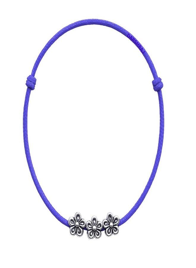 DARSHRAJ Handmade Silver Nazariya Anklet for Girls & Women | 925 Sterling Silver Flower Beads with Purple Thread - Image 1