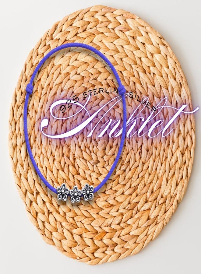 DARSHRAJ Handmade Silver Nazariya Anklet for Girls & Women | 925 Sterling Silver Flower Beads with Purple Thread - Image 2