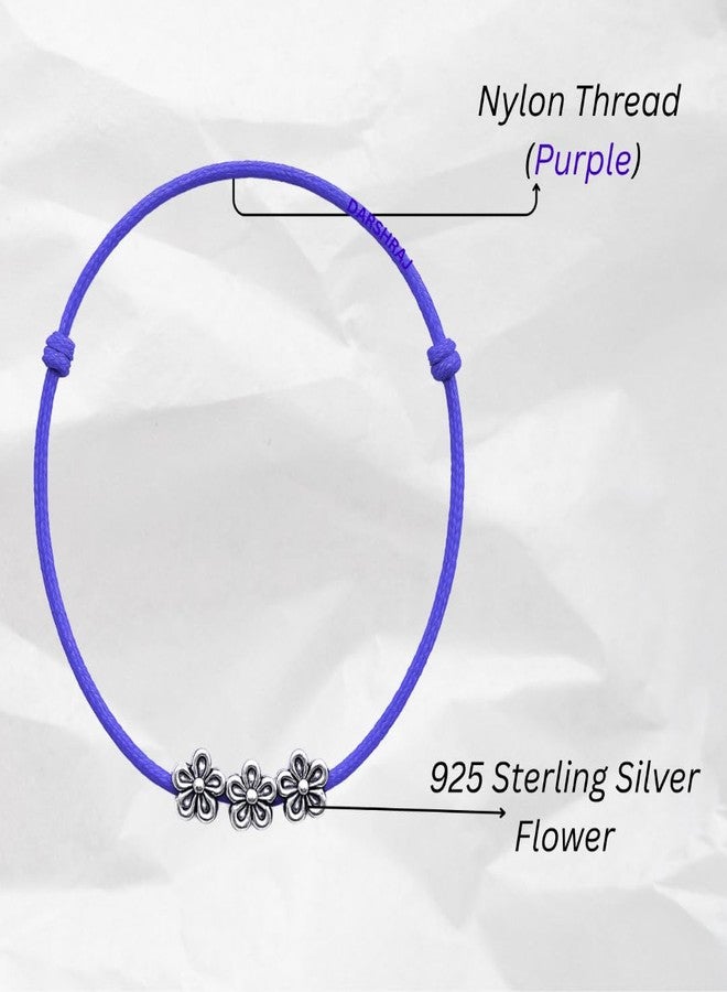 DARSHRAJ Handmade Silver Nazariya Anklet for Girls & Women | 925 Sterling Silver Flower Beads with Purple Thread - Image 4