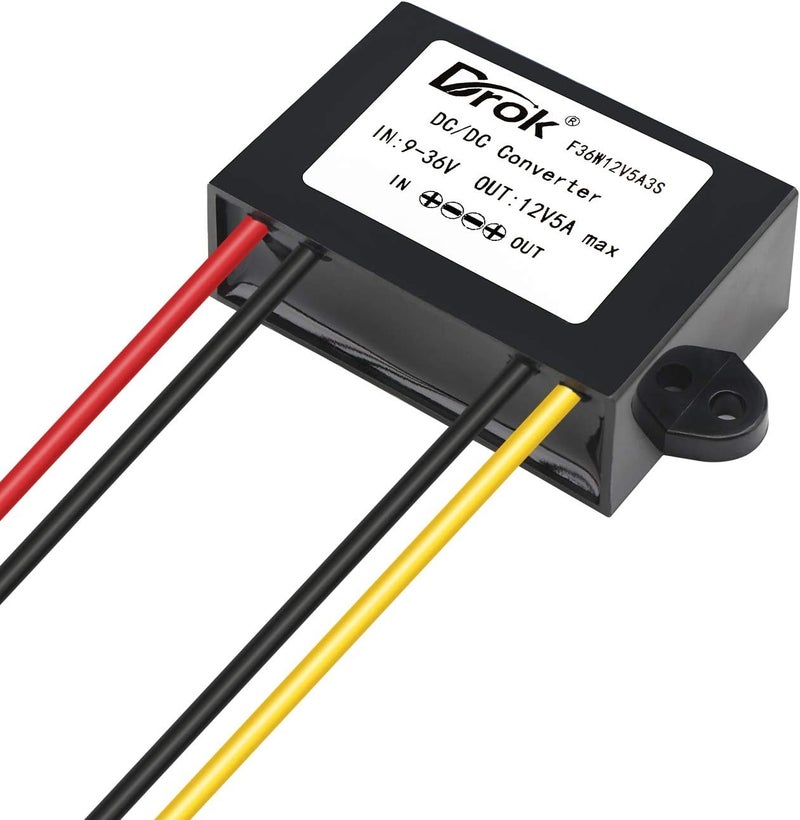 دروك مثبت DROK DC-DC، محول رفع وخفض 9V-36V إلى 12V بقدرة 5A و60W، منظم جهد تلقائي مقاوم للماء لرفع وخفض الجهد، محول فولت 12V لأنظمة الطاقة الشمسية والسماعات السيارة وشاشات التلفزيون LCD وشاشات العرض LED. - Image 5