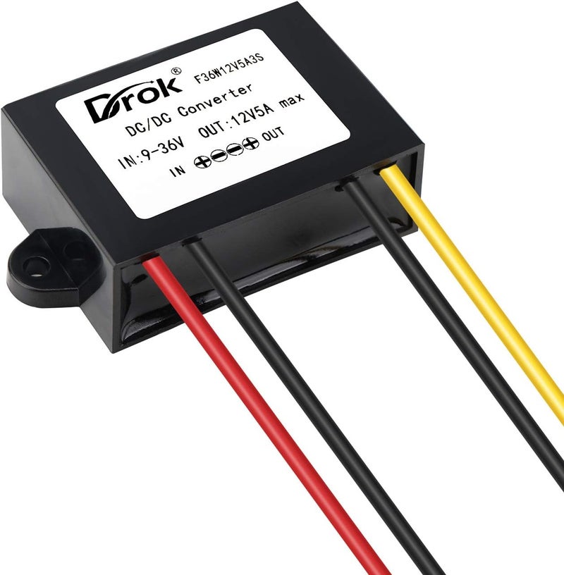 دروك مثبت DROK DC-DC، محول رفع وخفض 9V-36V إلى 12V بقدرة 5A و60W، منظم جهد تلقائي مقاوم للماء لرفع وخفض الجهد، محول فولت 12V لأنظمة الطاقة الشمسية والسماعات السيارة وشاشات التلفزيون LCD وشاشات العرض LED. - Image 4