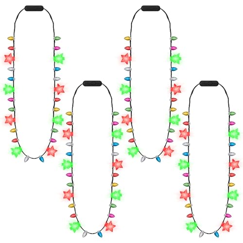 Traplace 4 PCS Christmas Light Up Necklaces 8 LED Bulbs Light Up Christmas Necklace 3 Modes Colorful Xmas Party Supplies for Women Xmas Decor for Ugly Sweater Holiday Party Festive Gifts - Image 1