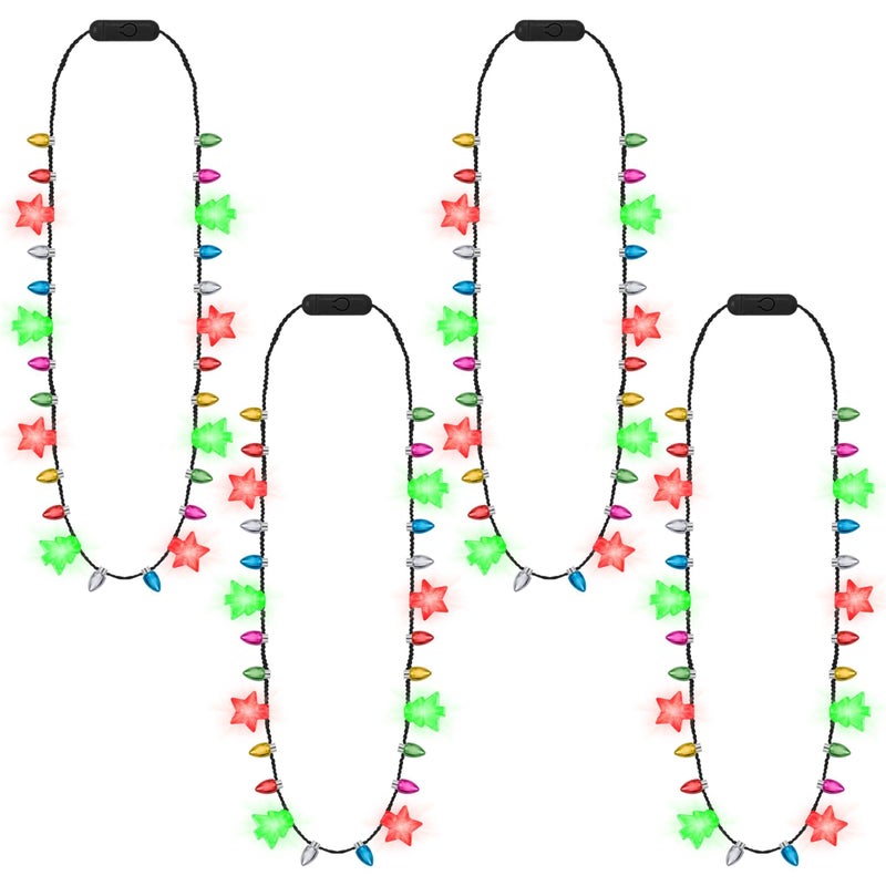 Traplace 4 PCS Christmas Light Up Necklaces 8 LED Bulbs Light Up Christmas Necklace 3 Modes Colorful Xmas Party Supplies for Women Xmas Decor for Ugly Sweater Holiday Party Festive Gifts - Image 3