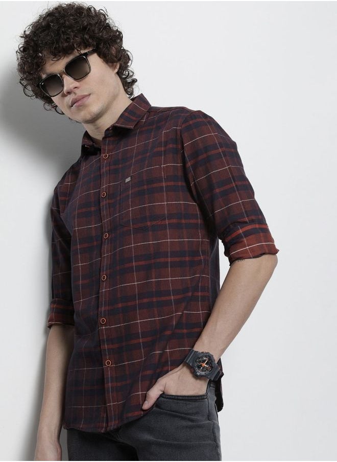 The Indian Garage Co Men Regular Fit Checkered Full Sleeves Cutaway Collar Casual Shirt  - Image 3