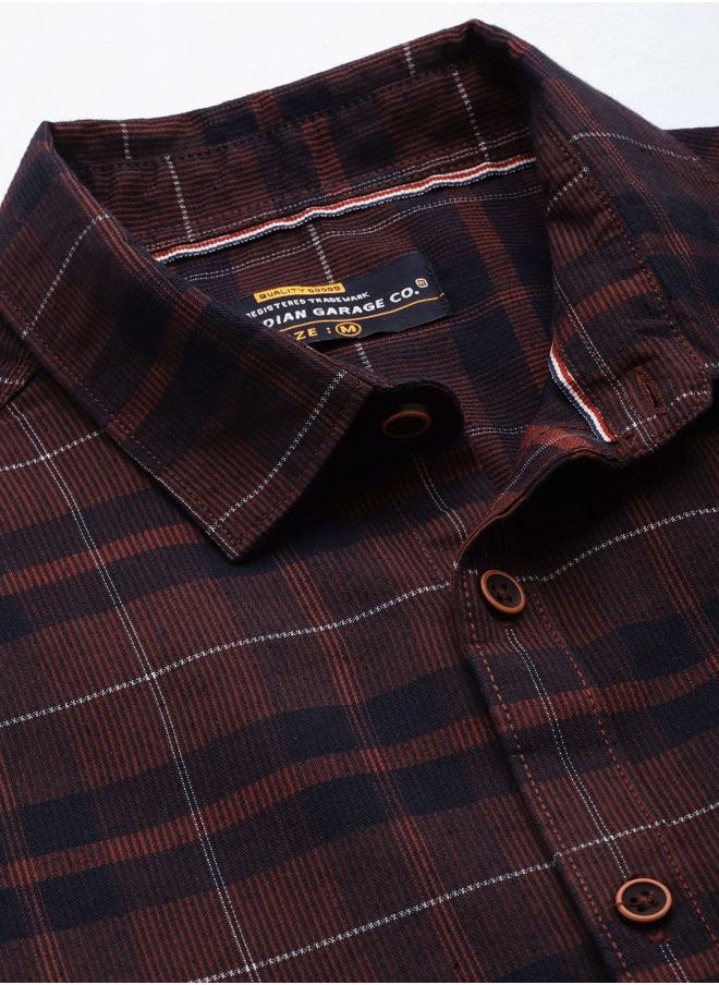 The Indian Garage Co Men Regular Fit Checkered Full Sleeves Cutaway Collar Casual Shirt  - Image 4