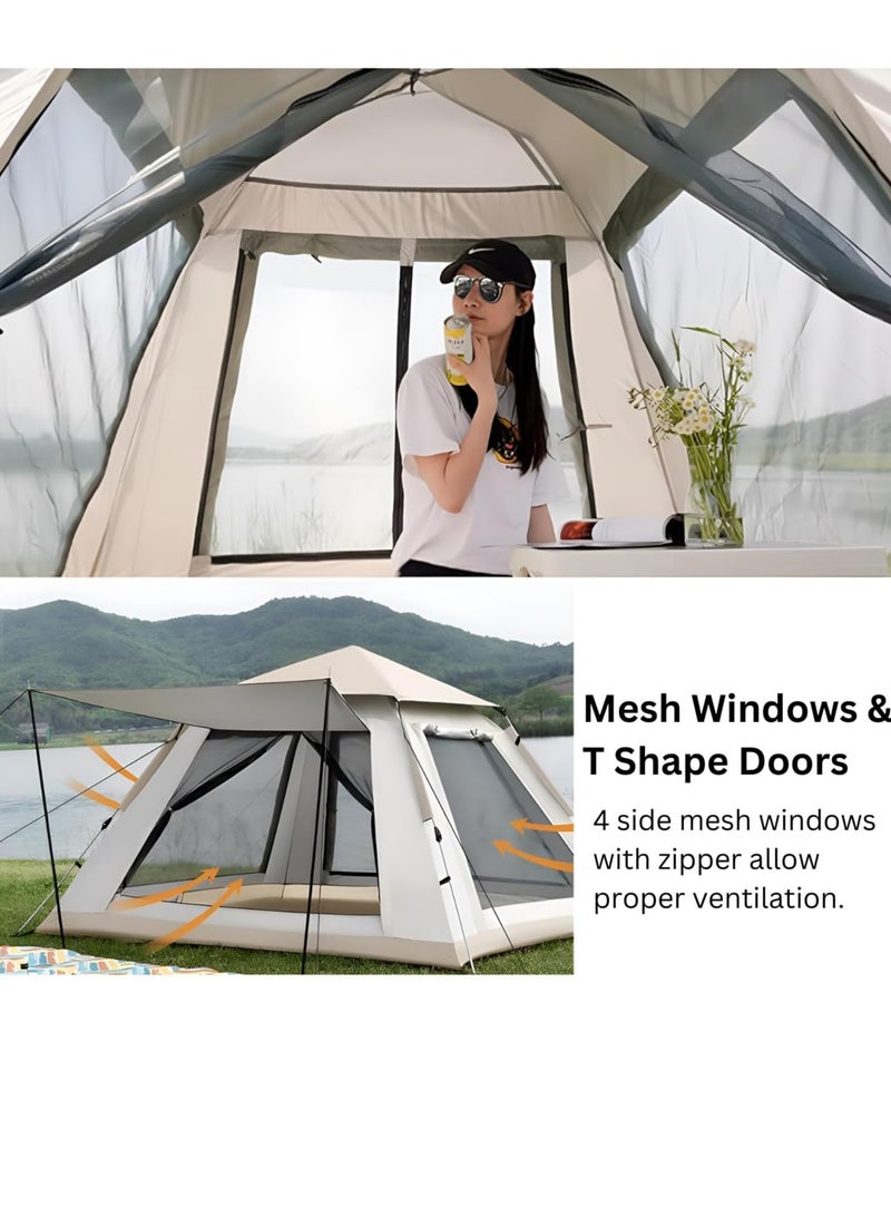 Cyber 6 Person Automatic Camping Tent (240×240×150 cm) | Instant Pop-Up Dome Tent | Portable, Windproof & Lightweight Outdoor Tent for Family Camping, Hiking, Beach & Picnic – Beige - Image 5