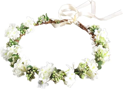 OULII Wedding Floral Headband Women Flower Head Wreath Bridesmaid Bridal Flowers Girls Hair Accessories White - Image 1