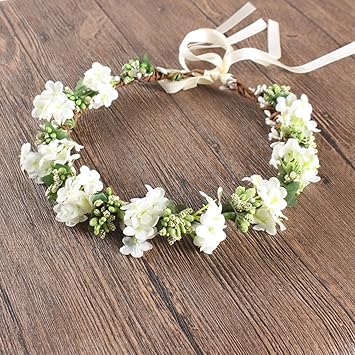 OULII Wedding Floral Headband Women Flower Head Wreath Bridesmaid Bridal Flowers Girls Hair Accessories White - Image 2