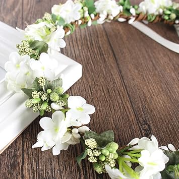 OULII Wedding Floral Headband Women Flower Head Wreath Bridesmaid Bridal Flowers Girls Hair Accessories White - Image 4