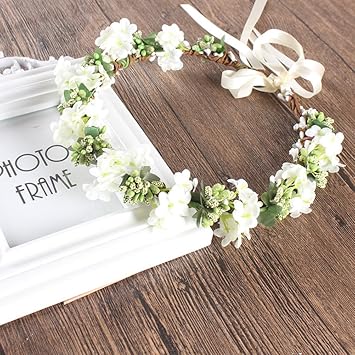 OULII Wedding Floral Headband Women Flower Head Wreath Bridesmaid Bridal Flowers Girls Hair Accessories White - Image 3