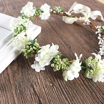 OULII Wedding Floral Headband Women Flower Head Wreath Bridesmaid Bridal Flowers Girls Hair Accessories White - Image 5