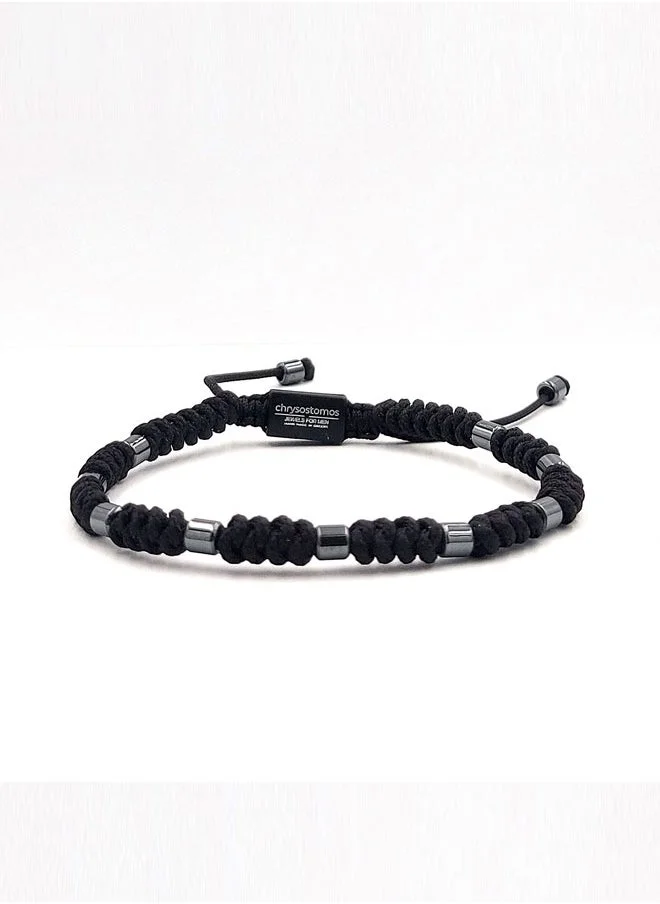 CHRYSOSTOMOS Handmade Adjustable Beaded Knitted Bracelet for Men with Hematite