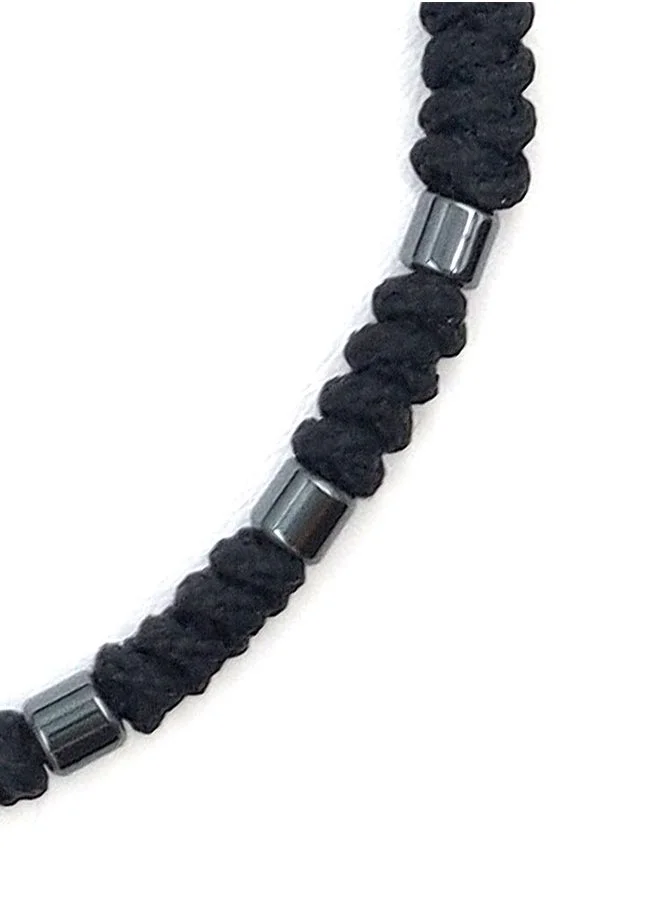 CHRYSOSTOMOS Handmade Adjustable Beaded Knitted Bracelet for Men with Hematite
