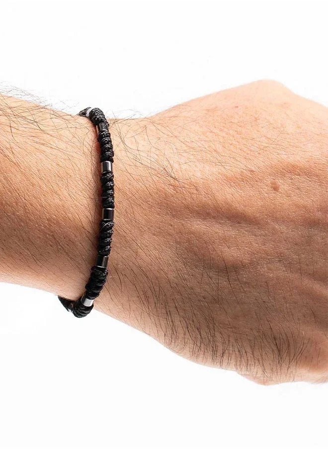 CHRYSOSTOMOS Handmade Adjustable Beaded Knitted Bracelet for Men with Hematite