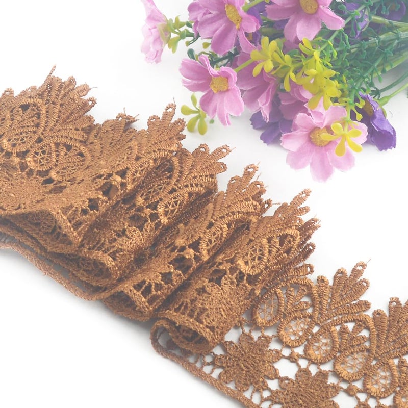 Kuasting 7.5 Yards Floral Lace Edge Trim 9CM Width Clothing Europe Chips Pattern Inelastic Embroidery Lace Trim for Sewing Making, DIY Crafts, Gift Wrapping, Wedding Decor (Light Coffee) - Image 2