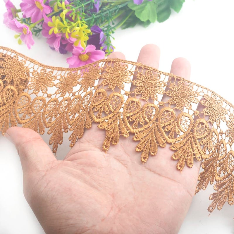 Kuasting 7.5 Yards Floral Lace Edge Trim 9CM Width Clothing Europe Chips Pattern Inelastic Embroidery Lace Trim for Sewing Making, DIY Crafts, Gift Wrapping, Wedding Decor (Light Coffee) - Image 5