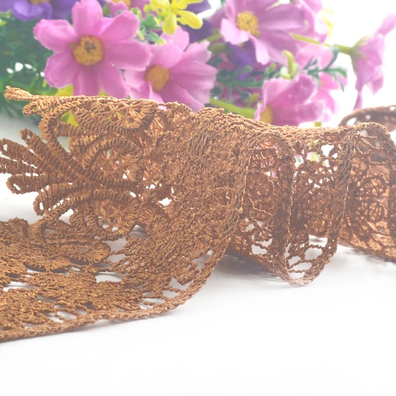 Kuasting 7.5 Yards Floral Lace Edge Trim 9CM Width Clothing Europe Chips Pattern Inelastic Embroidery Lace Trim for Sewing Making, DIY Crafts, Gift Wrapping, Wedding Decor (Light Coffee) - Image 3