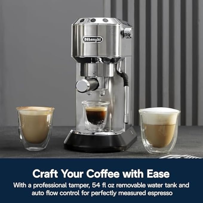ديلونجي آلة صنع الإسبريسو ديديكا آرت، فوهة رغوة الحليب ماي لاتيه آرت، عصا بخار دقيقة، متضمنة مع مكبس فولاذي، اصنع قهوة إسبريسو وكابتشينو ولاتيه مثالية في المنزل Ec885M - Image 5