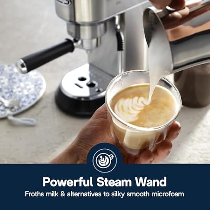 ديلونجي آلة صنع الإسبريسو ديديكا آرت، فوهة رغوة الحليب ماي لاتيه آرت، عصا بخار دقيقة، متضمنة مع مكبس فولاذي، اصنع قهوة إسبريسو وكابتشينو ولاتيه مثالية في المنزل Ec885M - Image 4